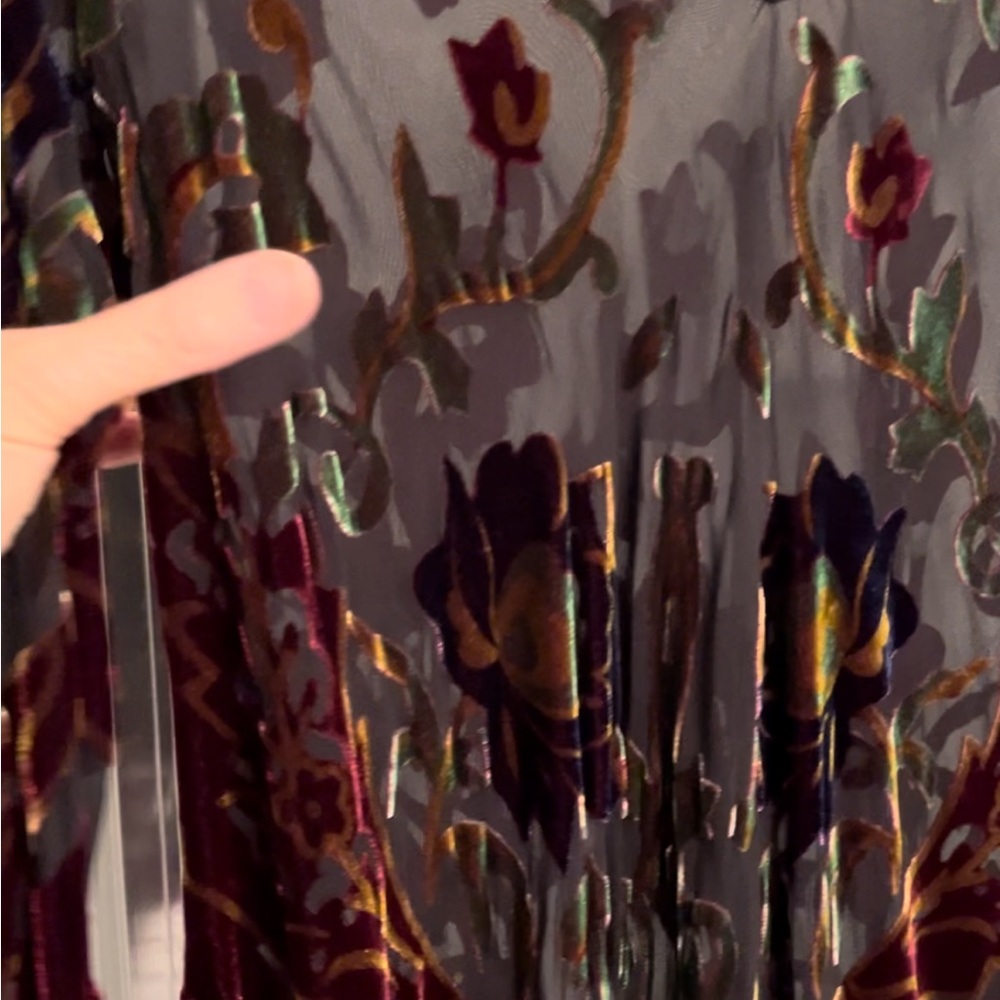 Sheer black burn out with burgundy velvet. Very bohemian with the tassels.